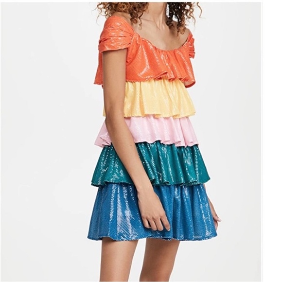 Olivia Rubin Clarissa Tiered Sequin Mini Dress Rainbow new with tags Size 12 - Picture 4 of 12